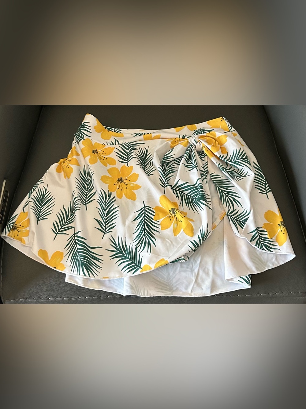 Tropical Yellow Floral Wrap Skirt swimwear cover up Large